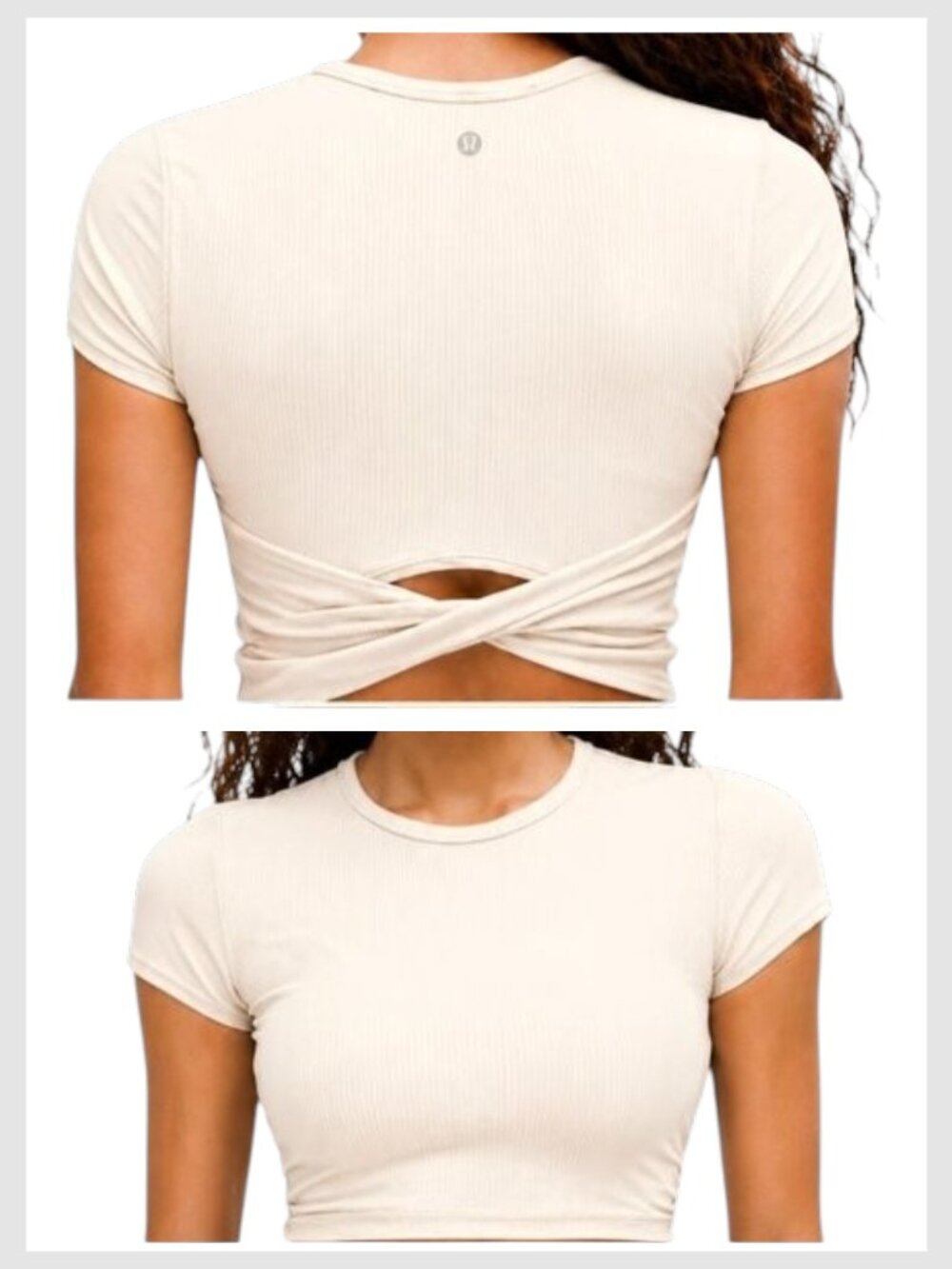 Lululemon Back-Twist Ribbed Short Sleeve Top Bone Nulu Size 4